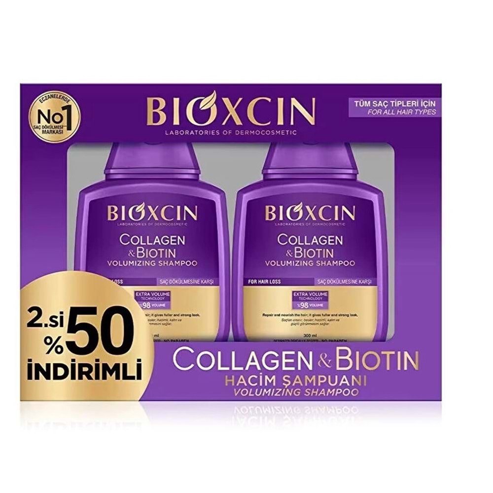 Bioxcin Collagen & Biotin Hacim Şampuanı 300 ML 2'li Paket