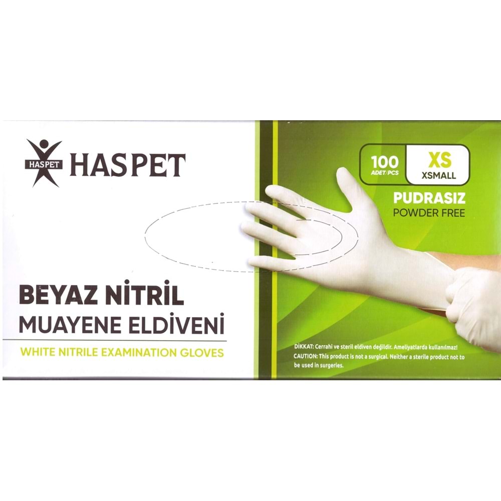 Haspet Beyaz Nitril Pudrasız Eldiven (XS) Beden