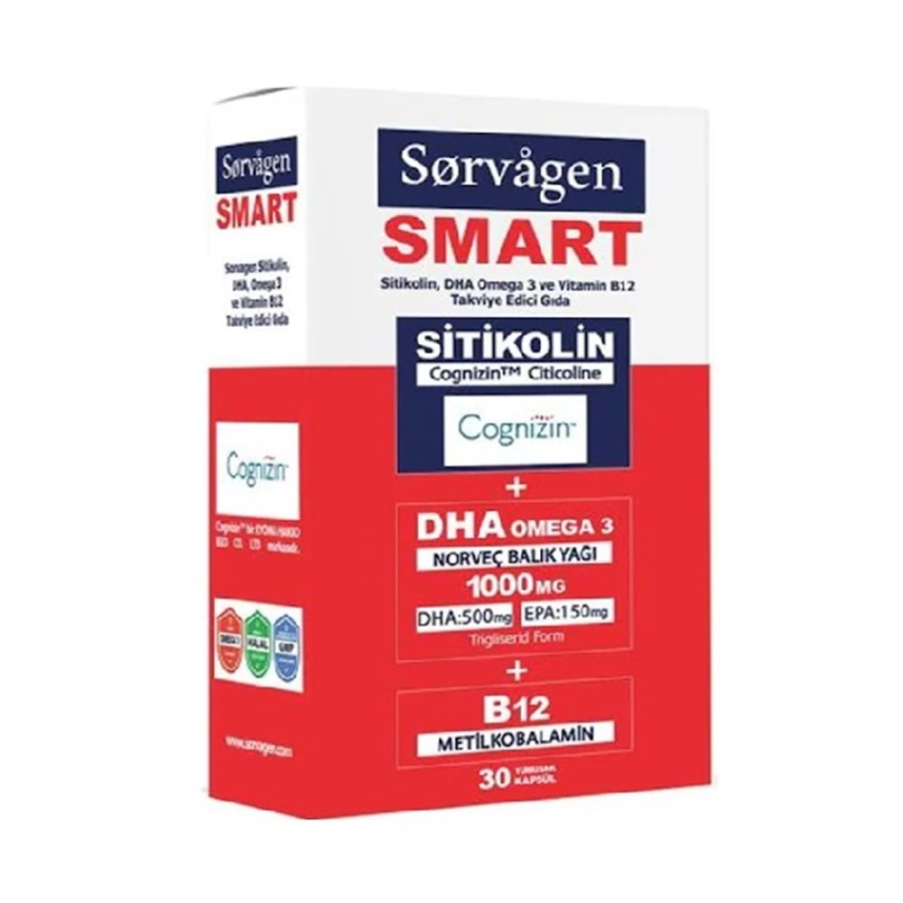 Sorvagen Smart Sitikolin DHA Omega 3 ve B12 Takviye Edici Gıda
