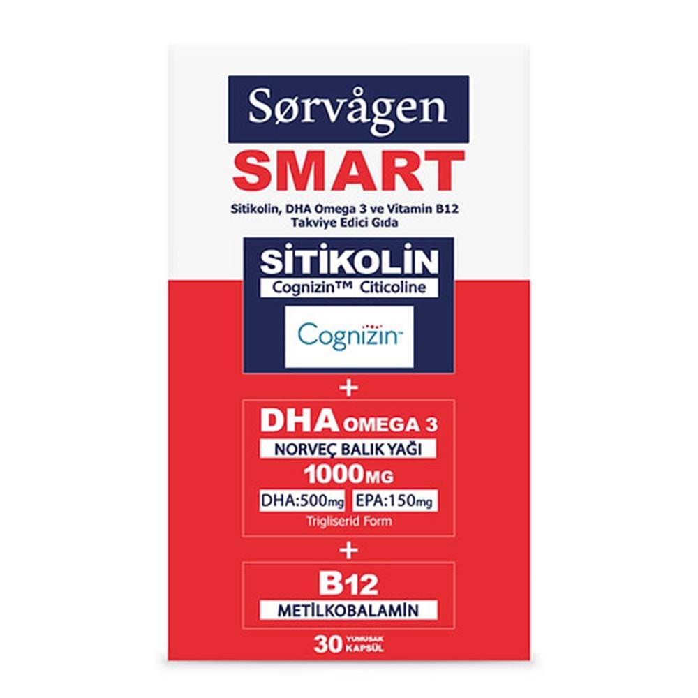 Sorvagen Smart Sitikolin DHA Omega 3 ve B12 Takviye Edici Gıda
