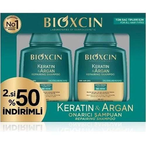 ​Bioxcin Keratin & Argan Onarıcı Şampuan Tüm Saç Tipleri 2 Adet