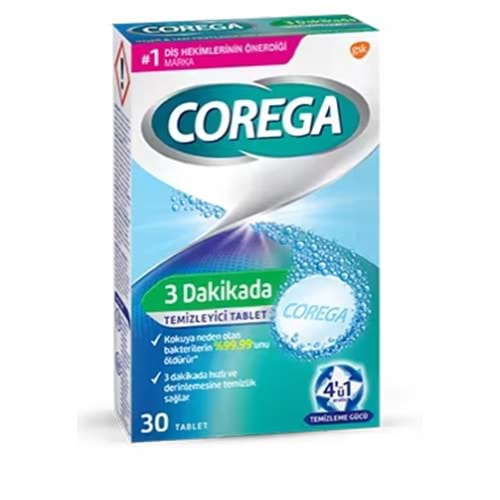 Corega 3 Dakikada Diş Protezi Temizleyici Tablet (30 Tablet)
