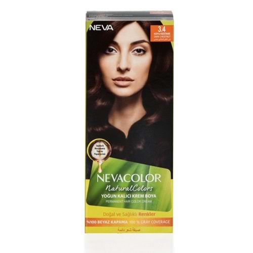 Nevacolor Natural Colors 3.4 Koyu Kestane - Kalıcı Krem Saç Boyası Seti